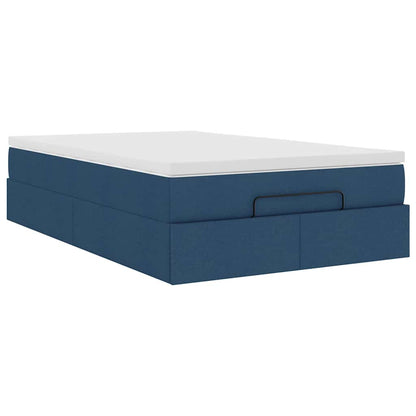 Struttura Letto Pouf con Materasso Blu 120x200 cm in Tessuto