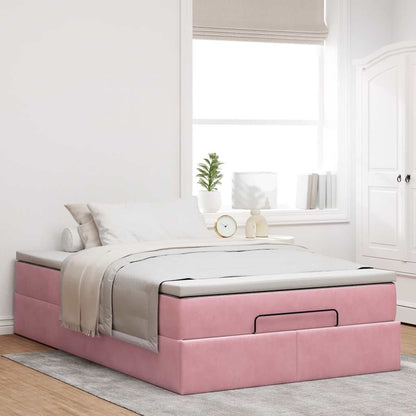 Struttura Letto Pouf con Materasso Rosa 120x200 cm Velluto