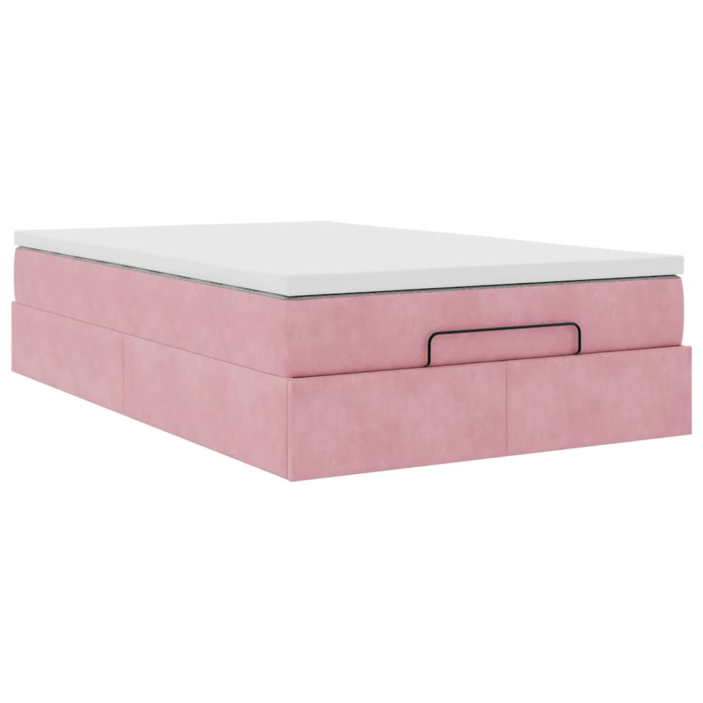 Struttura Letto Pouf con Materasso Rosa 120x200 cm Velluto