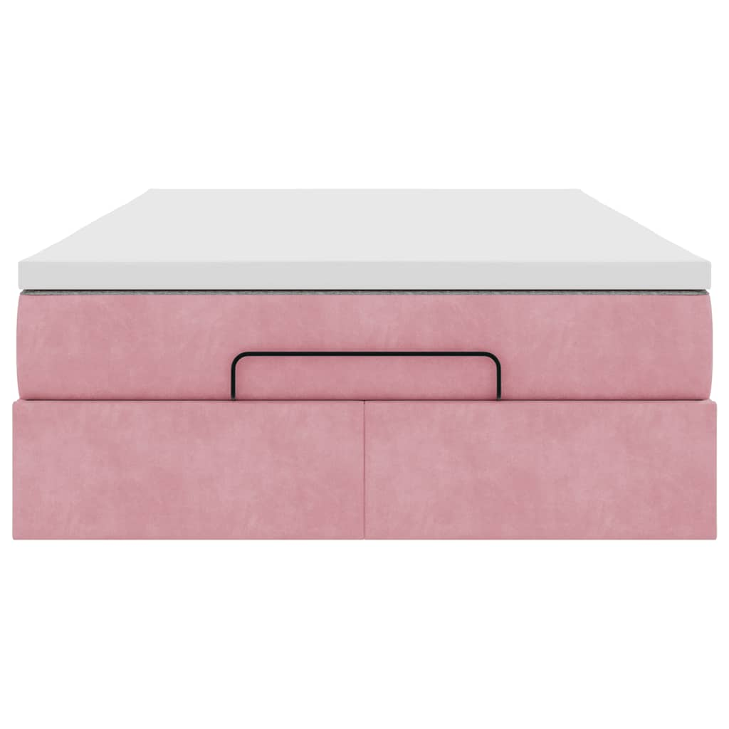 Struttura Letto Pouf con Materasso Rosa 120x200 cm Velluto