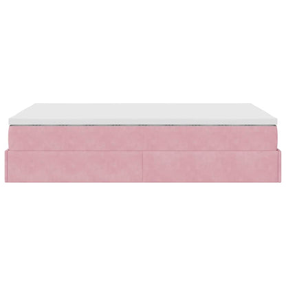 Struttura Letto Pouf con Materasso Rosa 120x200 cm Velluto