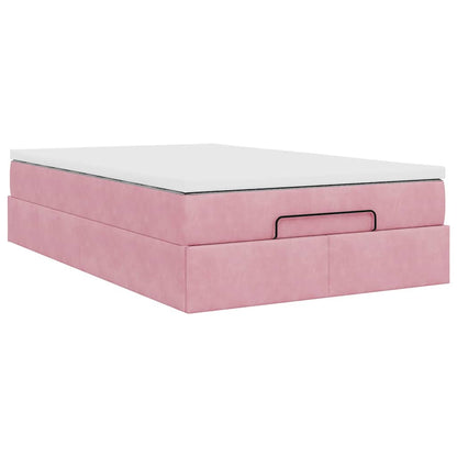 Struttura Letto Pouf con Materasso Rosa 120x200 cm Velluto