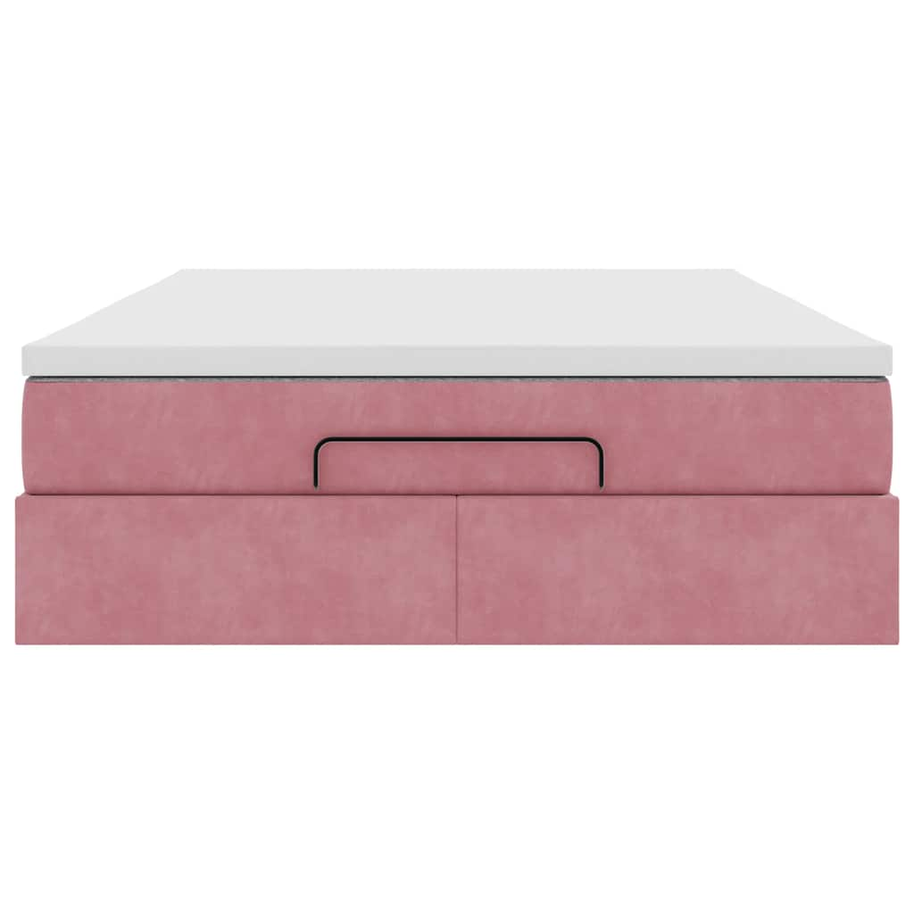 Struttura Letto Pouf con Materasso Rosa 140x190 cm in Velluto