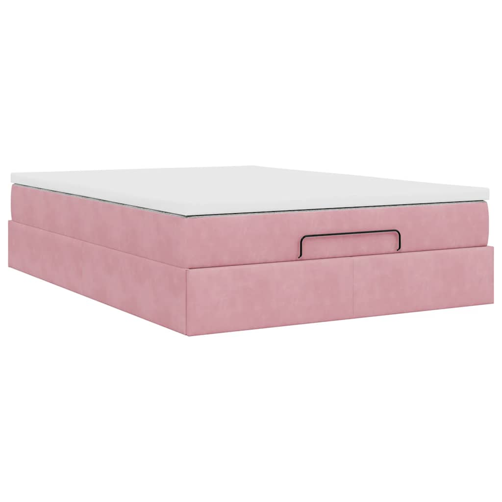 Struttura Letto Pouf con Materasso Rosa 140x190 cm in Velluto