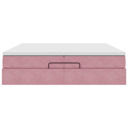 Struttura Letto Pouf con Materassi Rosa 200x200 cm Velluto