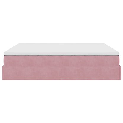 Struttura Letto Pouf con Materassi Rosa 200x200 cm Velluto