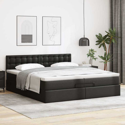 Struttura Letto Pouf con Materassi Nero 200x200 cm Similpelle