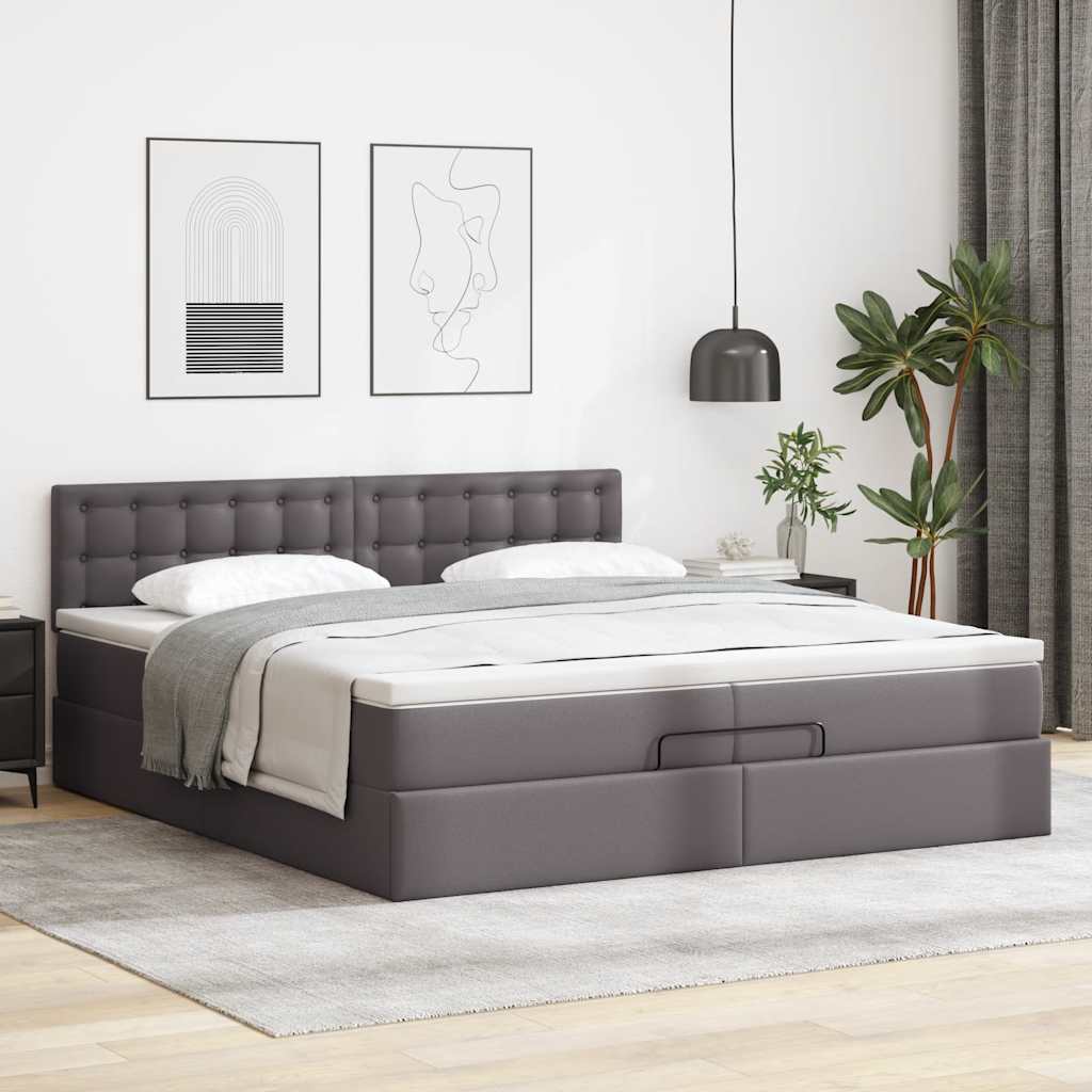 Struttura Letto Pouf con Materassi Grigio 200x200 cm Similpelle