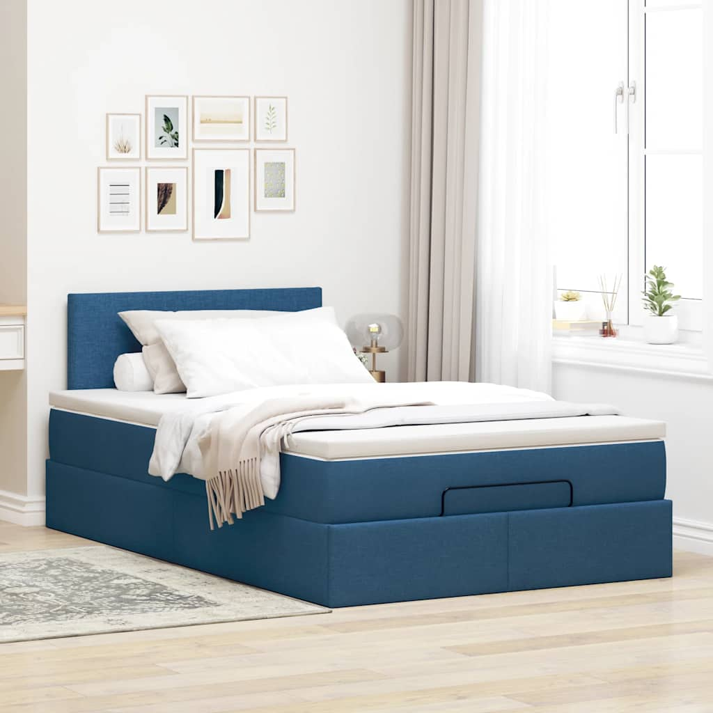 Pouf Letto con Materasso Blu 120x200 cm in Tessuto