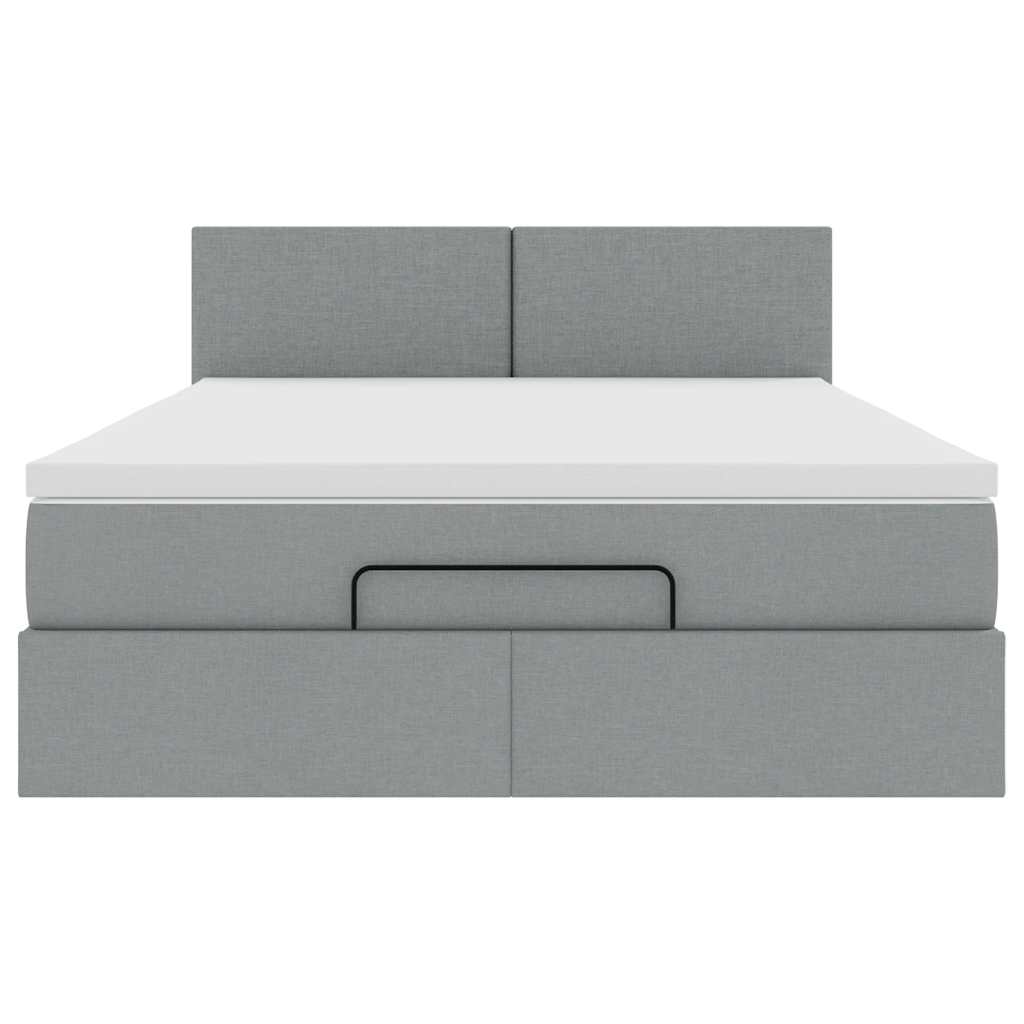 Pouf Letto con Materasso Grigio Chiaro 140x190 cm in Tessuto