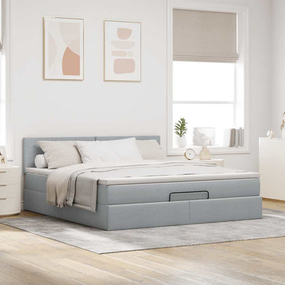 Pouf Letto con Materasso Grigio Chiaro 160x200 cm in Tessuto