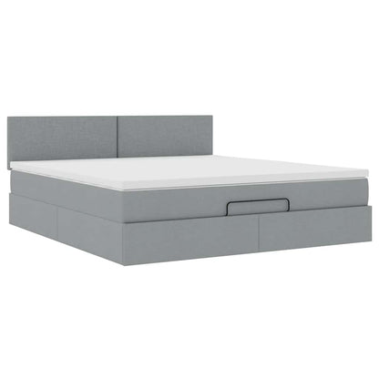 Pouf Letto con Materasso Grigio Chiaro 160x200 cm in Tessuto