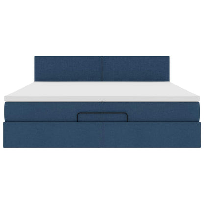 Struttura Letto Pouf con Materasso Blu 200x200 cm in Tessuto