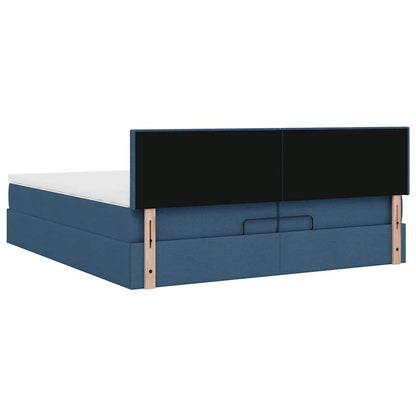 Struttura Letto Pouf con Materasso Blu 200x200 cm in Tessuto