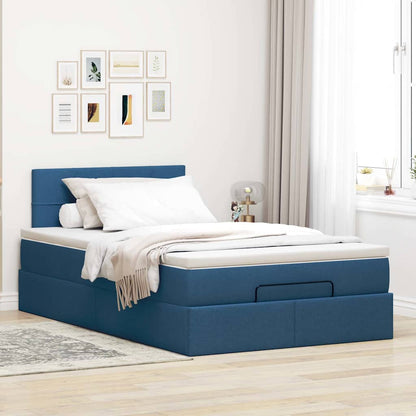 Pouf Letto con Materasso Blu 120x200 cm in Tessuto