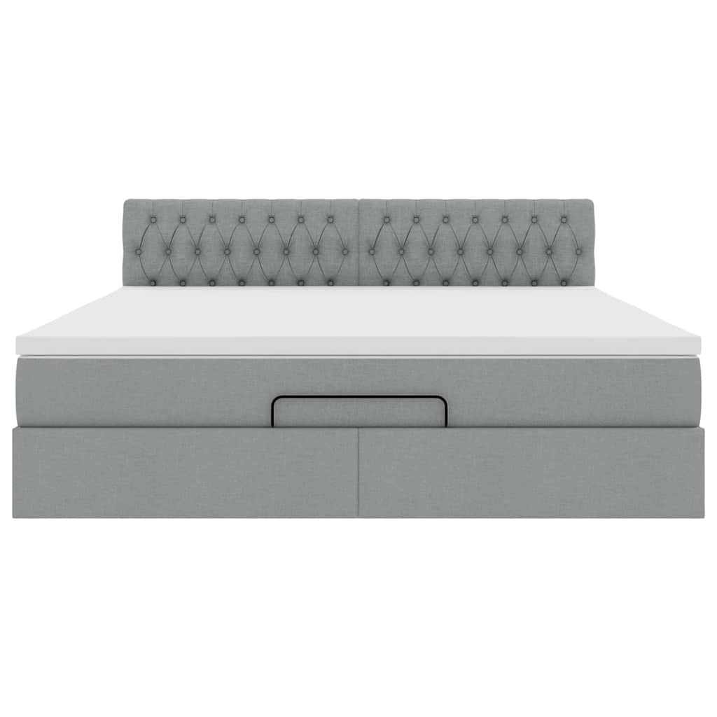 Pouf Letto con Materasso Grigio Chiaro 160x200 cm in Tessuto