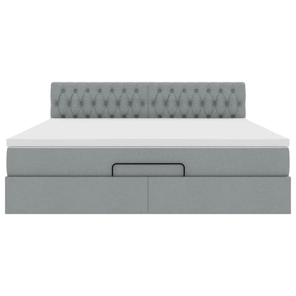 Pouf Letto con Materasso Grigio Chiaro 160x200 cm in Tessuto