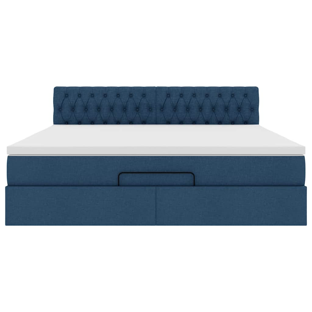 Struttura Letto Pouf con Materasso Blu 160x200 cm in Tessuto