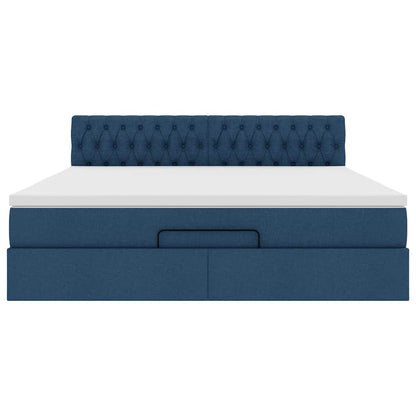 Struttura Letto Pouf con Materasso Blu 160x200 cm in Tessuto