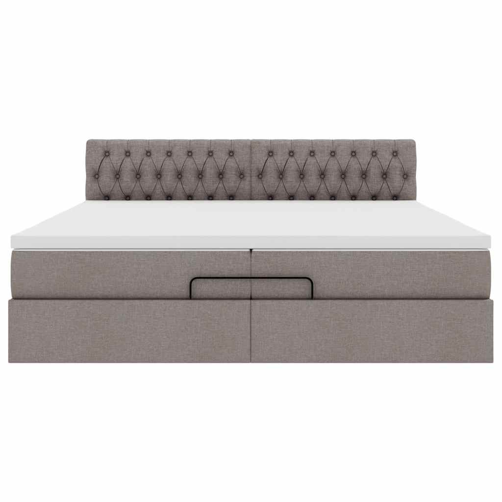 Struttura Letto Pouf con Materasso Tortora 200x200 cm Tessuto