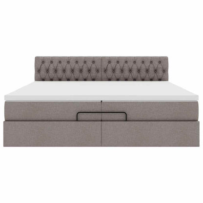 Struttura Letto Pouf con Materasso Tortora 200x200 cm Tessuto