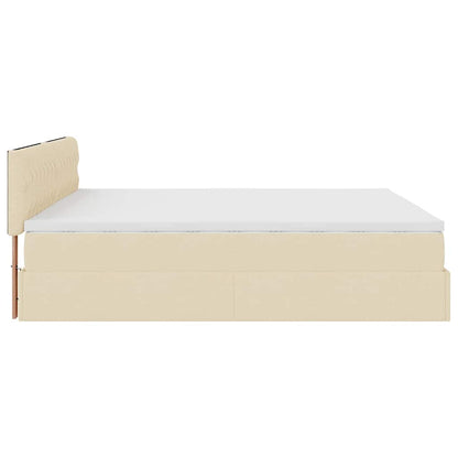 Struttura Letto Pouf con Materasso Crema 200x200cm in Tessuto