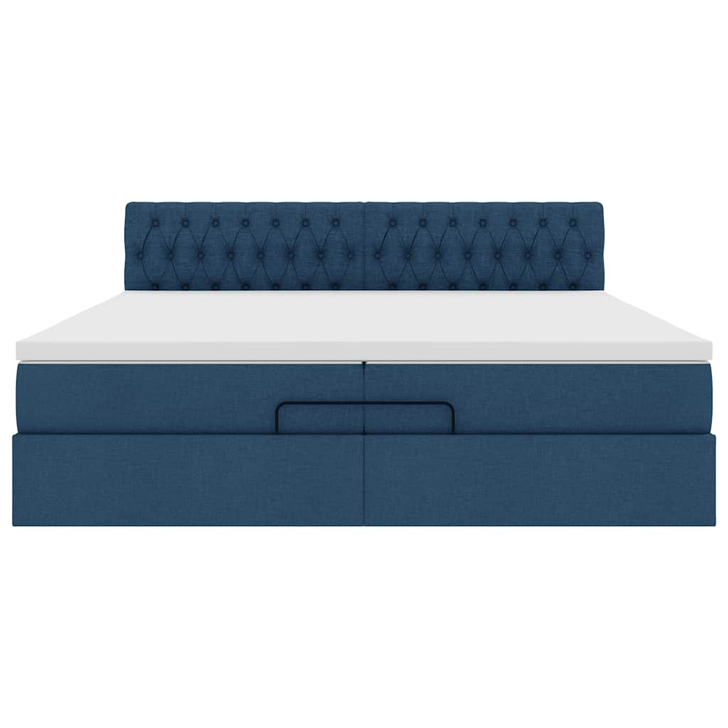 Struttura Letto Pouf con Materasso Blu 200x200 cm in Tessuto