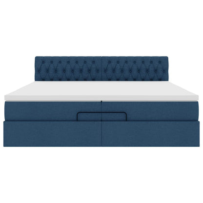 Struttura Letto Pouf con Materasso Blu 200x200 cm in Tessuto