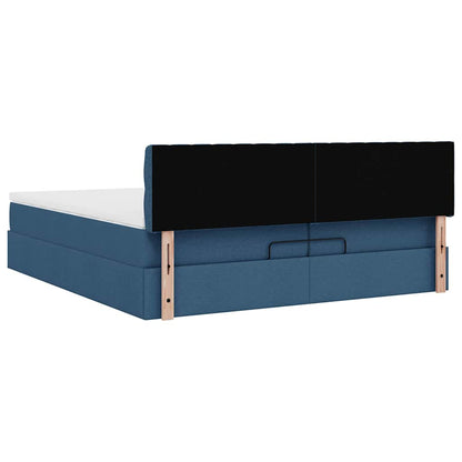 Struttura Letto Pouf con Materasso Blu 200x200 cm in Tessuto