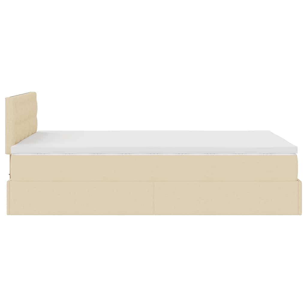 Struttura Letto Pouf con Materasso Crema 120x200 cm in Tessuto