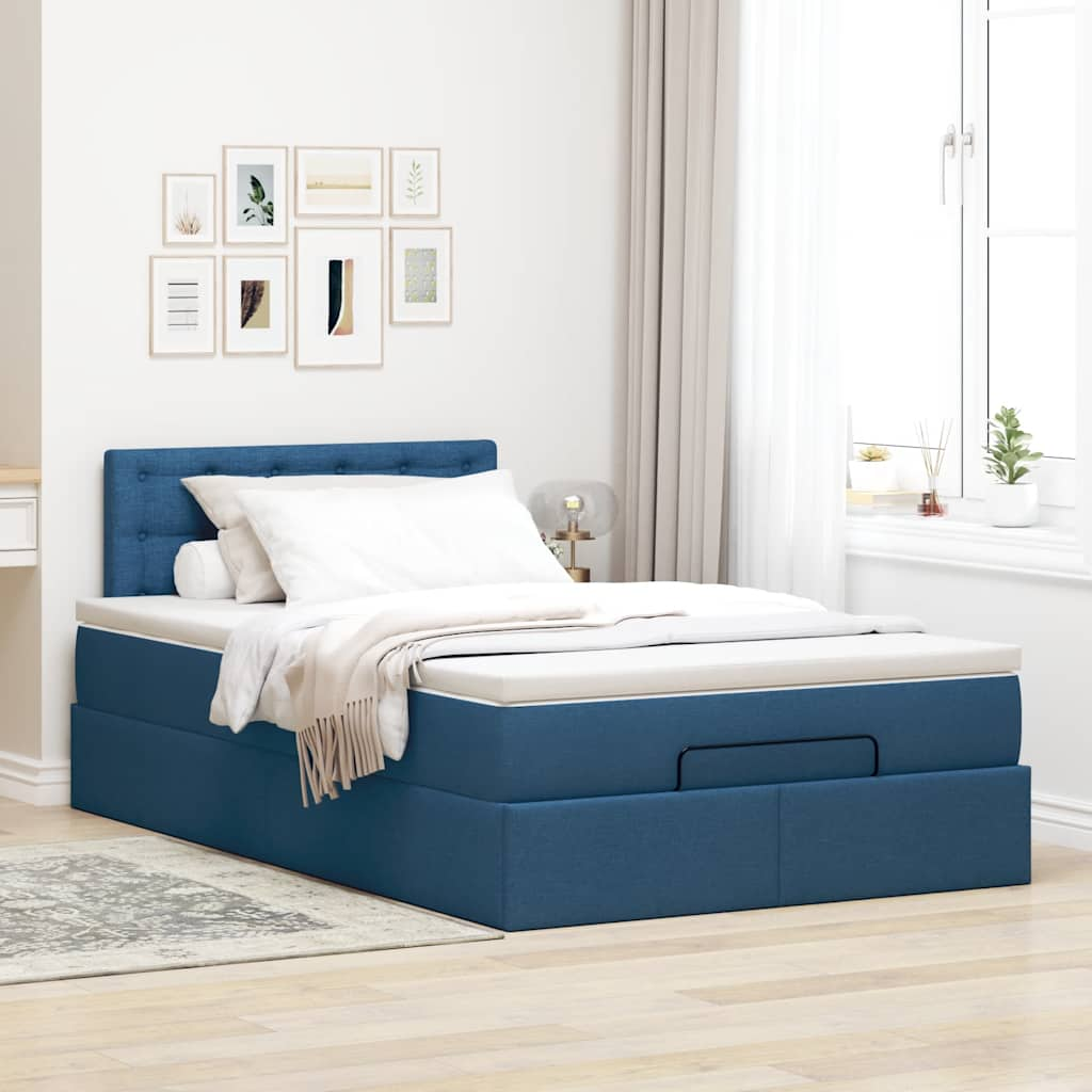 Pouf Letto con Materasso Blu 120x200 cm in Tessuto