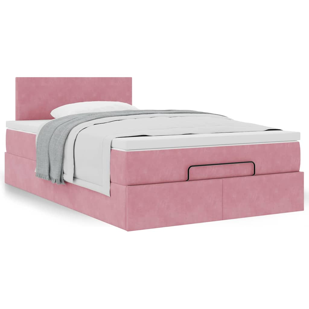 Struttura Letto Pouf con Materasso Rosa 120x200 cm Velluto