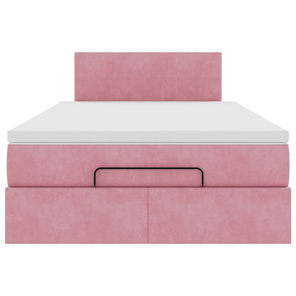 Struttura Letto Pouf con Materasso Rosa 120x200 cm Velluto