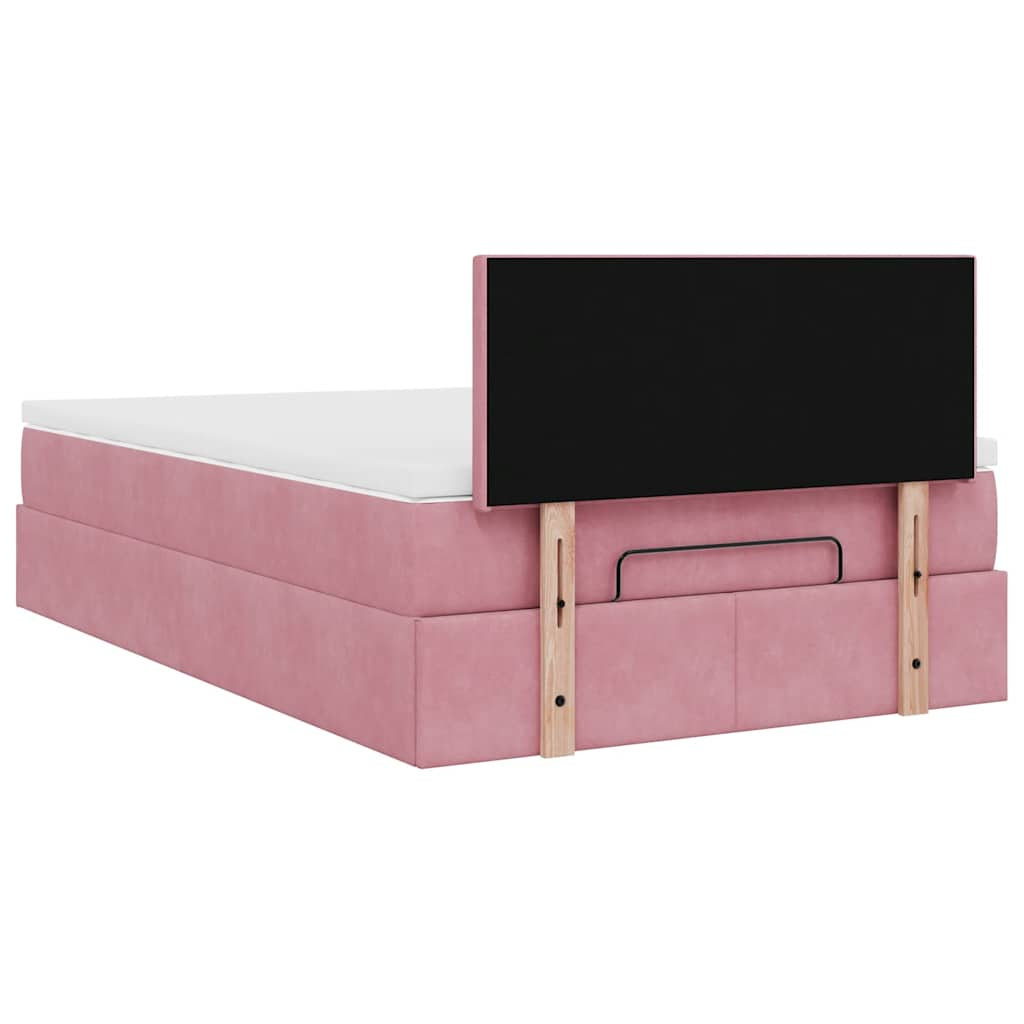 Struttura Letto Pouf con Materasso Rosa 120x200 cm Velluto