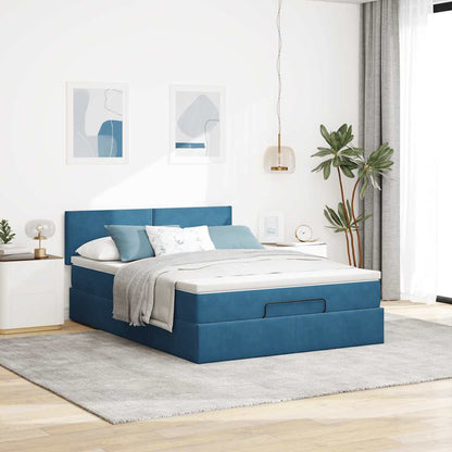 Struttura Letto Pouf con Materasso Blu 140x200cm in Velluto