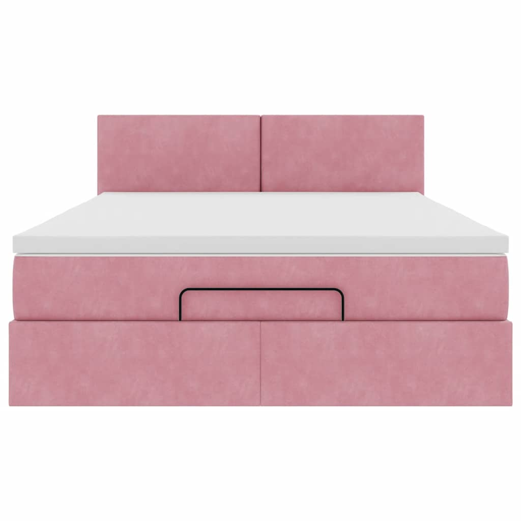 Struttura Letto Pouf con Materasso Rosa 140x200 cm in Velluto