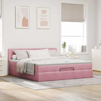 Struttura Letto Pouf con Materasso Rosa 200x200 cm Velluto