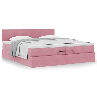 Struttura Letto Pouf con Materasso Rosa 200x200 cm Velluto