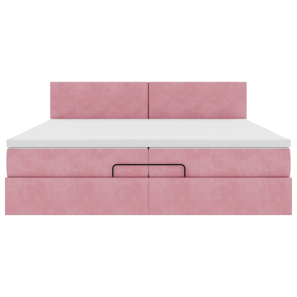 Struttura Letto Pouf con Materasso Rosa 200x200 cm Velluto