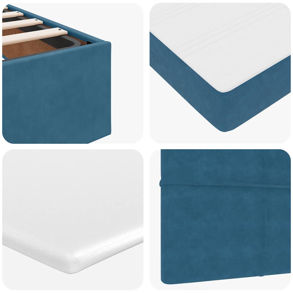 Struttura Letto Pouf con Materasso Blu Scuro 120x200 cm Velluto