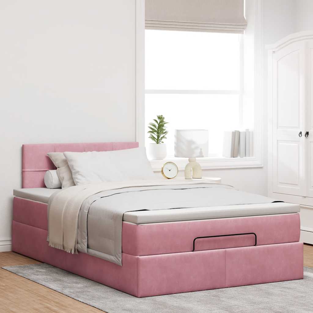 Struttura Letto Pouf con Materasso Rosa 120x200 cm Velluto