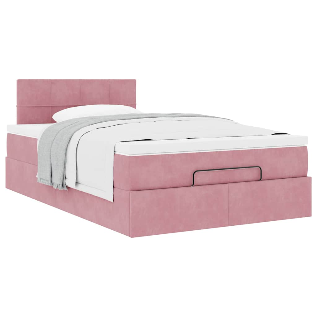 Struttura Letto Pouf con Materasso Rosa 120x200 cm Velluto