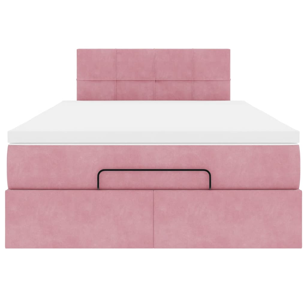 Struttura Letto Pouf con Materasso Rosa 120x200 cm Velluto