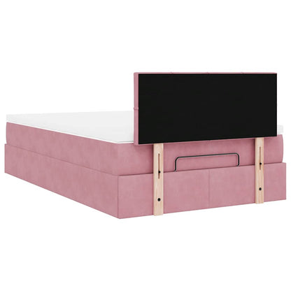 Struttura Letto Pouf con Materasso Rosa 120x200 cm Velluto