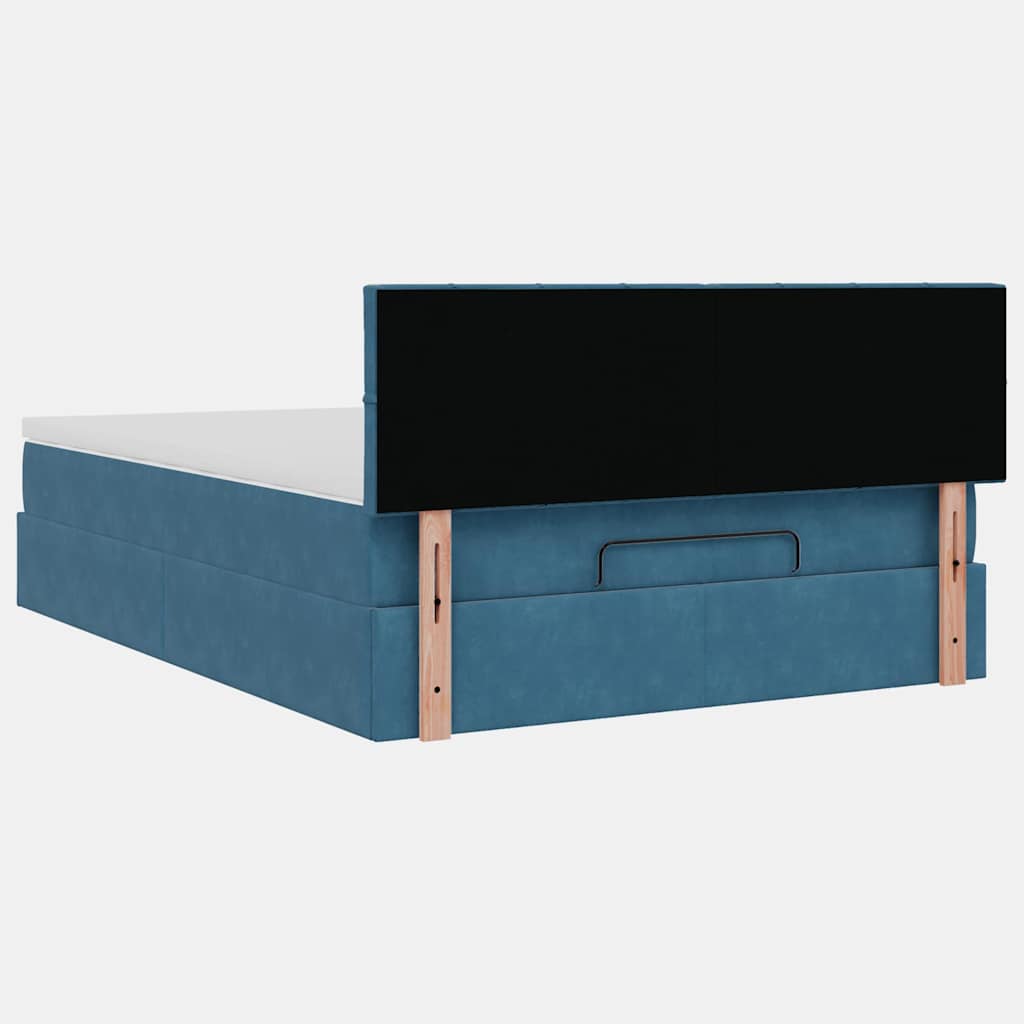 Struttura Letto Pouf con Materasso Blu 140x200cm in Velluto