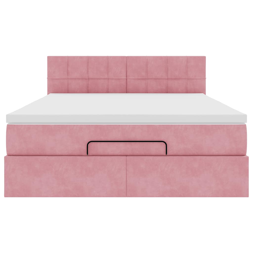 Struttura Letto Pouf con Materasso Rosa 140x200 cm in Velluto