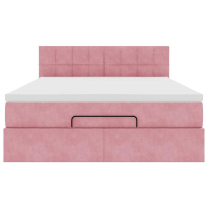 Struttura Letto Pouf con Materasso Rosa 140x200 cm in Velluto