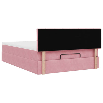 Struttura Letto Pouf con Materasso Rosa 140x200 cm in Velluto