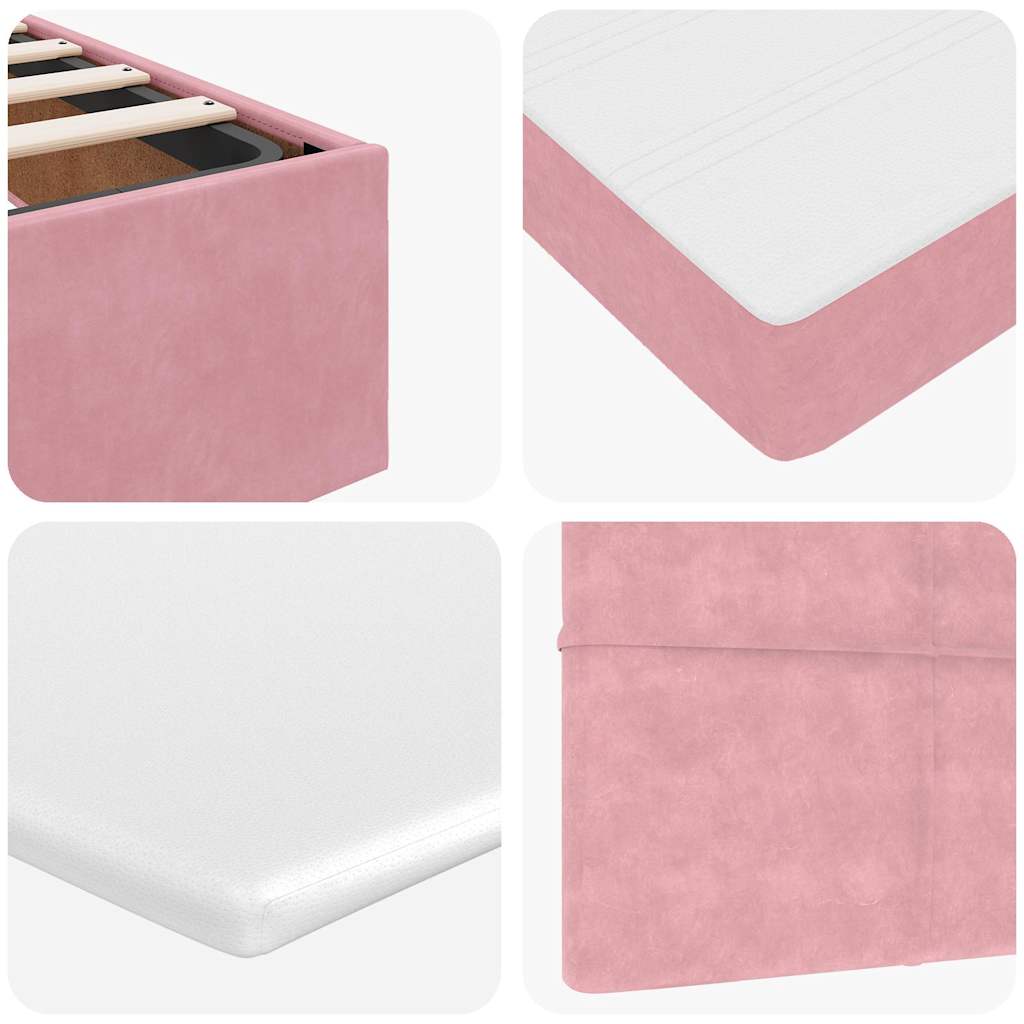 Struttura Letto Pouf con Materasso Rosa 140x200 cm in Velluto