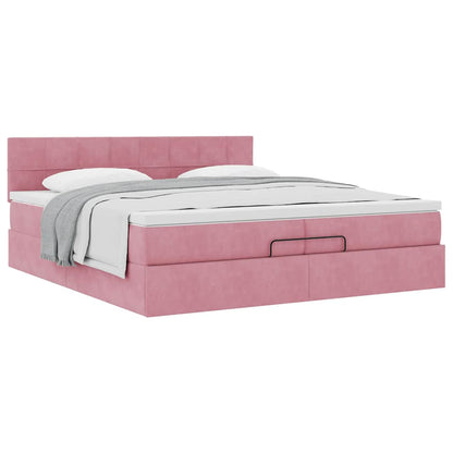 Struttura Letto Pouf con Materasso Rosa 200x200 cm Velluto